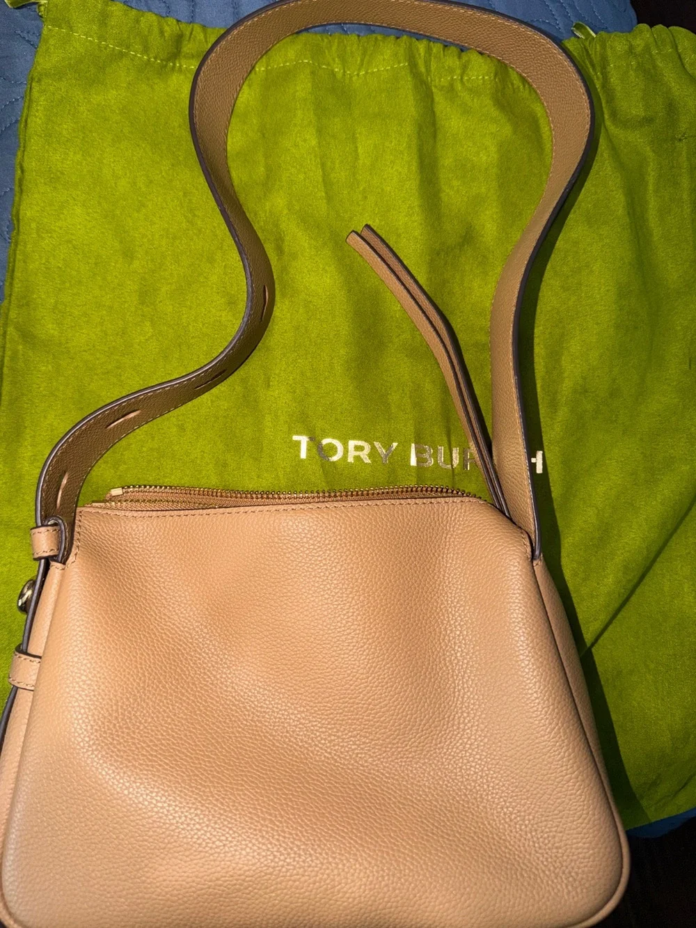 Tory Burch Pebbled Leather Shoulder Bag in Light Tan